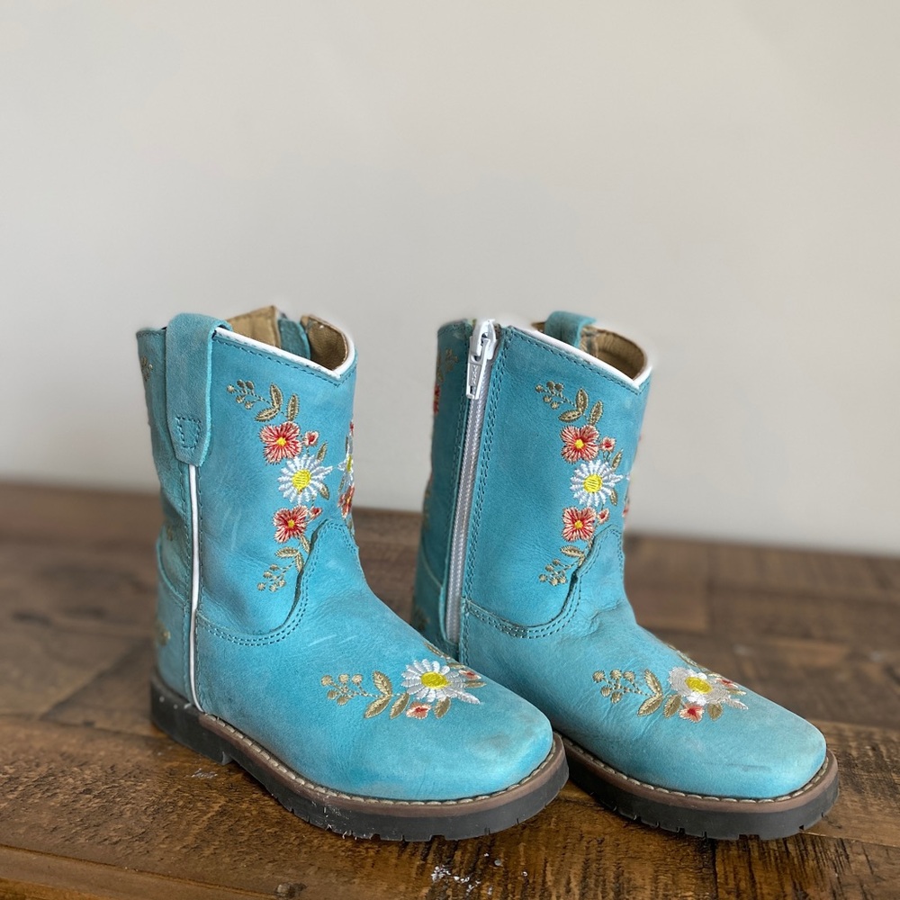 Turquoise Floral Embroidered Girls' Western Boots
